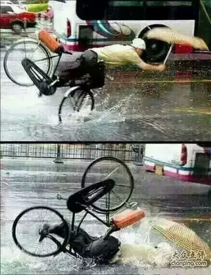 听说，下雨天，雨伞和自行车更配哦。纵赏湿滑，得扶~